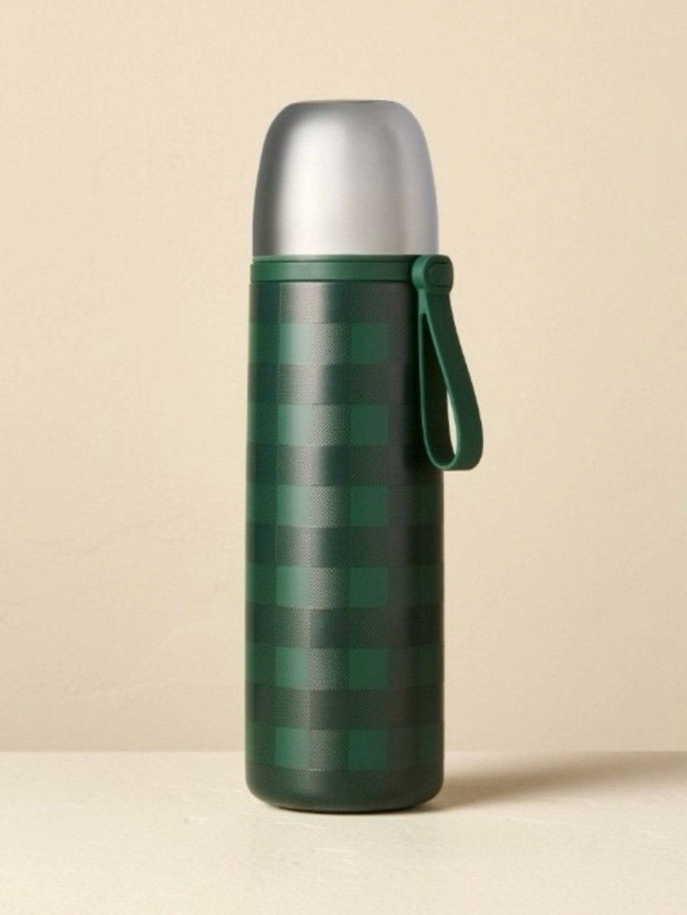 17oz Hot Cocoa Thermos Green Checkered Holiday Hearth & Hand with Magnolia NEW